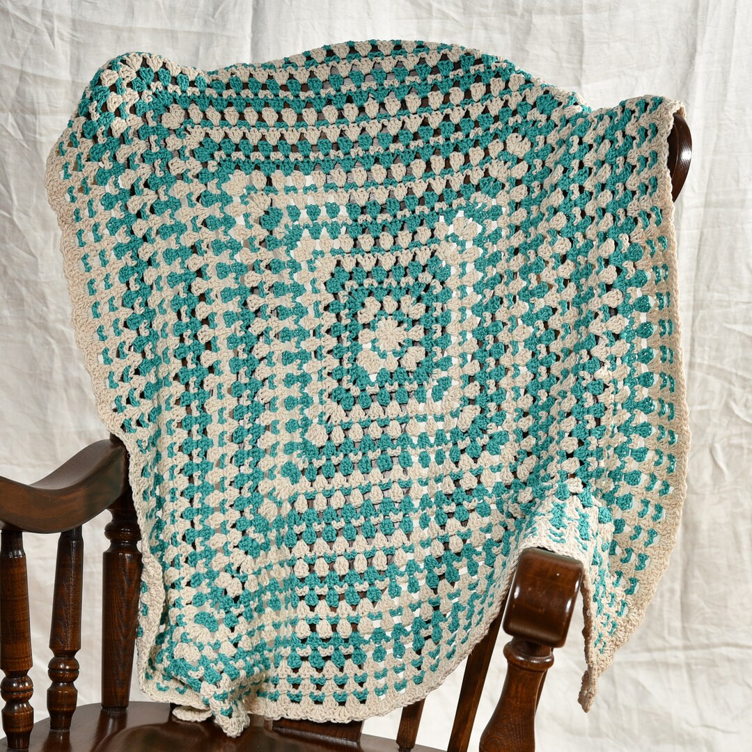 New hand crochet lap throw blanket cotton, upcycled sweater yarn 36